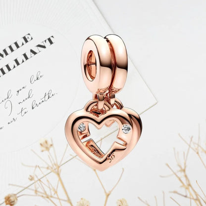 Sparkling Rose Gold Family Tree & Flower Charm Bead for European Silver Bracelet