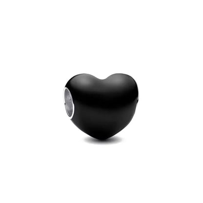 925 Silver Heart-Shaped Beads with Black Red Purple Blue Zircon for European Bracelets and DIY Jewelry