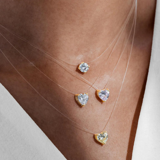 Elegant Invisible Heart Choker Necklace with Rhinestone Zircon for Women