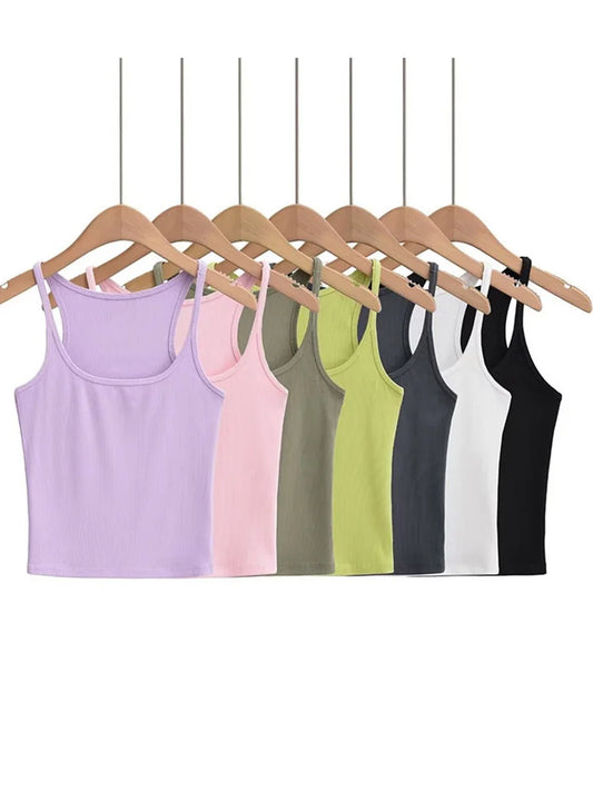 Women's U Neck Knit Vest Crop Top Camisole Dozw Trendy