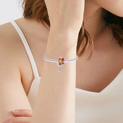925 Sterling Silver Colorful Flower Charms with Zircon Roses Tulips and Daisies for DIY Necklace and Bracelet Jewelry Gifts