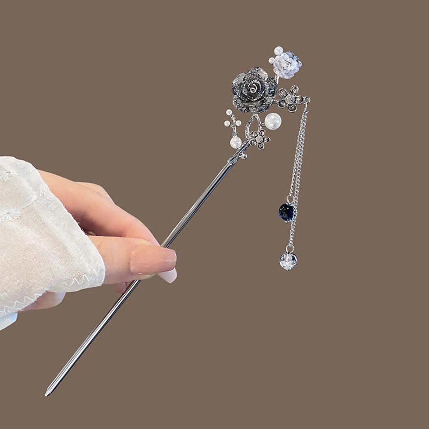 Elegant Floral Metal Hairpin Set for Women - Modern Chinese Hanfu Hair Accessories