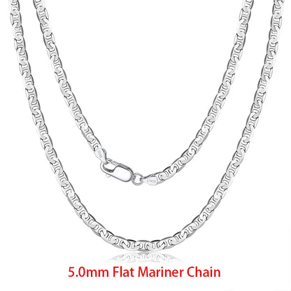 Rinntin 925 Sterling Silver Flat Mariner Chain Necklace Stylish Versatile Unisex Jewelry 5.0mm-Mariner Chain