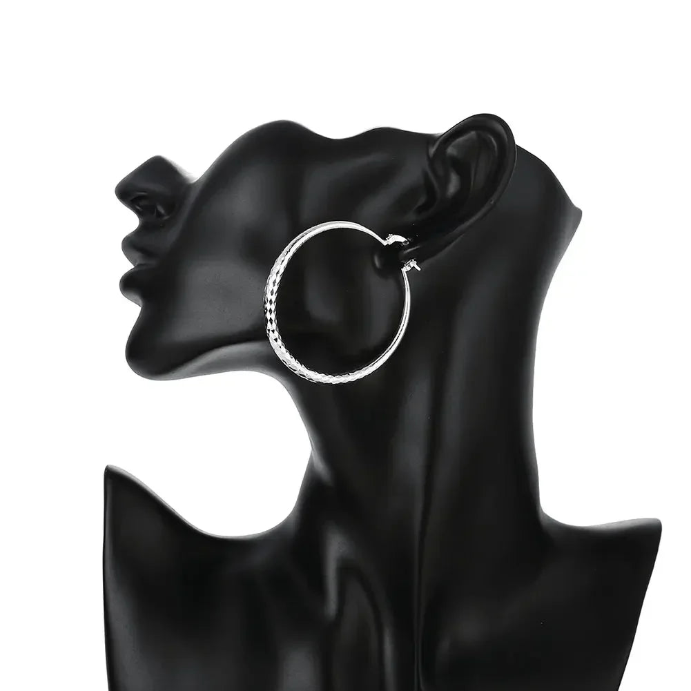Sterling Silver 5CM Circle Hoop Earrings Elegant Women's Fashion Jewelry for Weddings and Holidays