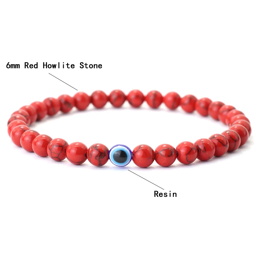 Men's Howlite Beaded Bracelet with Turkish Evil Eye for Meditation and Healing