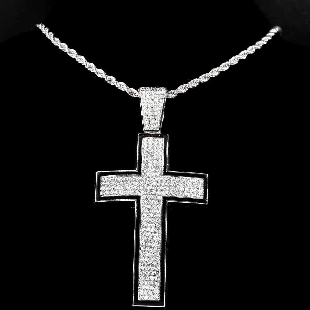 Punk Luxury Rhinestone Cross Pendant Cuban Link Necklace for Women and Men Hip Hop Iced Out Jewelry