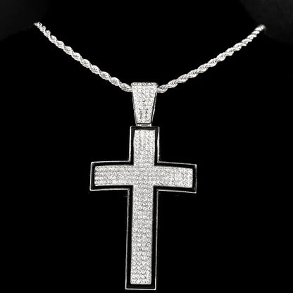 Punk Luxury Rhinestone Cross Pendant Cuban Link Necklace for Women and Men Hip Hop Iced Out Jewelry