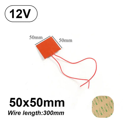 12V 220V Silicone Rubber Heating Pad Flexible Waterproof Heater 50x50mm-12v