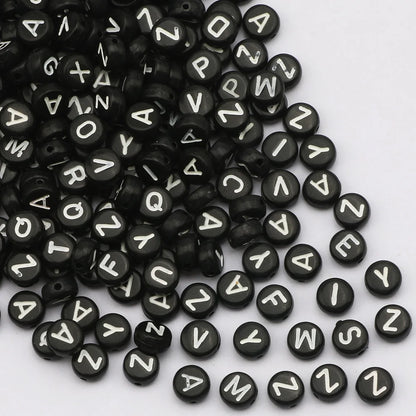 Gold Color Acrylic Spacer Beads with Black Letter Charms for Jewelry Making and DIY Crafts