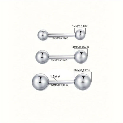 3 Pairs Unisex Stainless Steel Barbell Stud Earrings Minimalist Ball Design for Men and Women