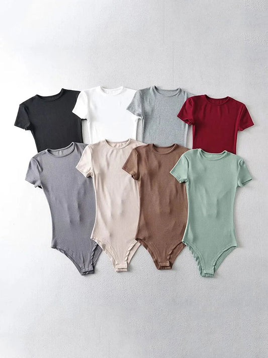 Summer Women Slim Short Sleeve Bodysuit Romper Jumpsuit
