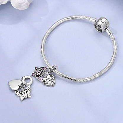 Original 925 Sterling Silver Heart Bow Mom Charm with Zircon for Women DIY Bracelets and Necklaces Fine Birthday and Mothers Day Jewelry Gift