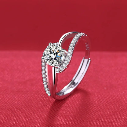 Elegant 925 Sterling Silver Heart Zircon Adjustable Ring for Women