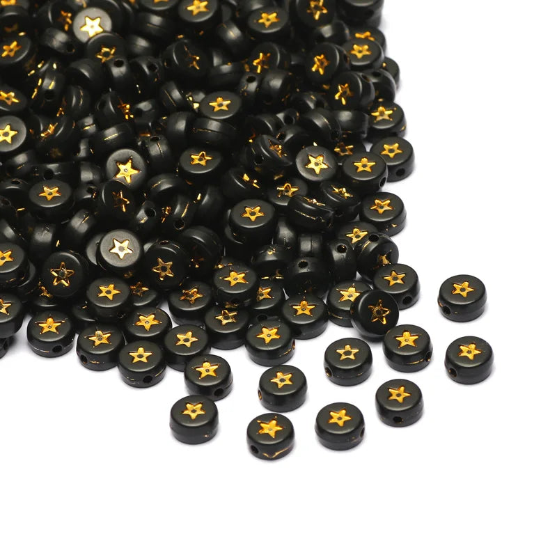 Chic Black Acrylic Beads with Gold Heart Design for Jewelry Crafting