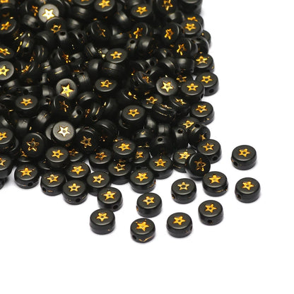 Chic Black Acrylic Beads with Gold Heart Design for Jewelry Crafting