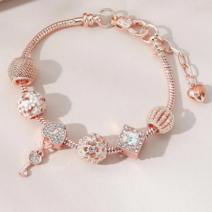 Women's Fashion Beaded Love Bracelet Exquisite Sterling Silver Jewelry for Every Occasion 4078-1Golden