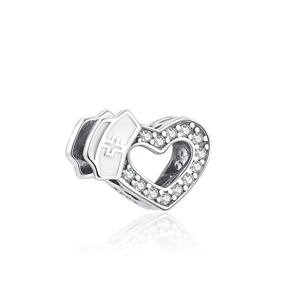 925 Sterling Silver Nurse Cross DIY Charms Beads Zircon