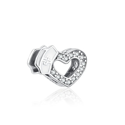 925 Sterling Silver Nurse Cross DIY Charms Beads Zircon