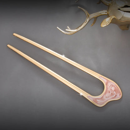 Elegant Silver Gold Enamel Shell Hairpin for Women U Shape Hair Stick Accessories