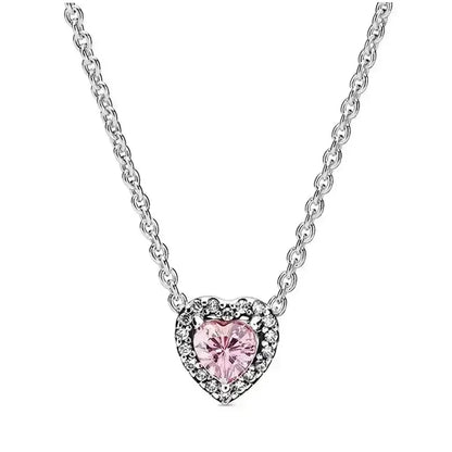 New 925 Sterling Silver Heart Shaped Earrings Rings Necklaces Pink Red Rainbow Luxury Set Sparkling Charm Jewelry Gifts