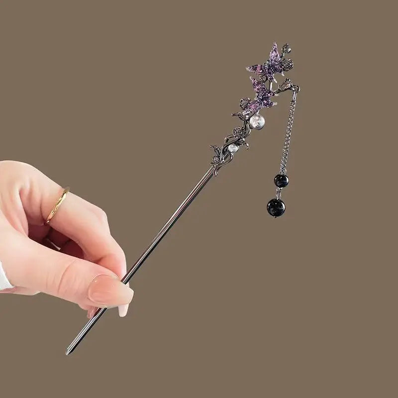 Elegant Double Butterfly Tassel Hair Stick for Vintage Chinese Style Hairwear