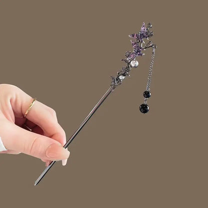 Elegant Double Butterfly Tassel Hair Stick for Vintage Chinese Style Hairwear
