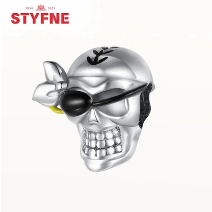 S925 Silver Luminous Zombie Skeleton Charm Bead Dangle