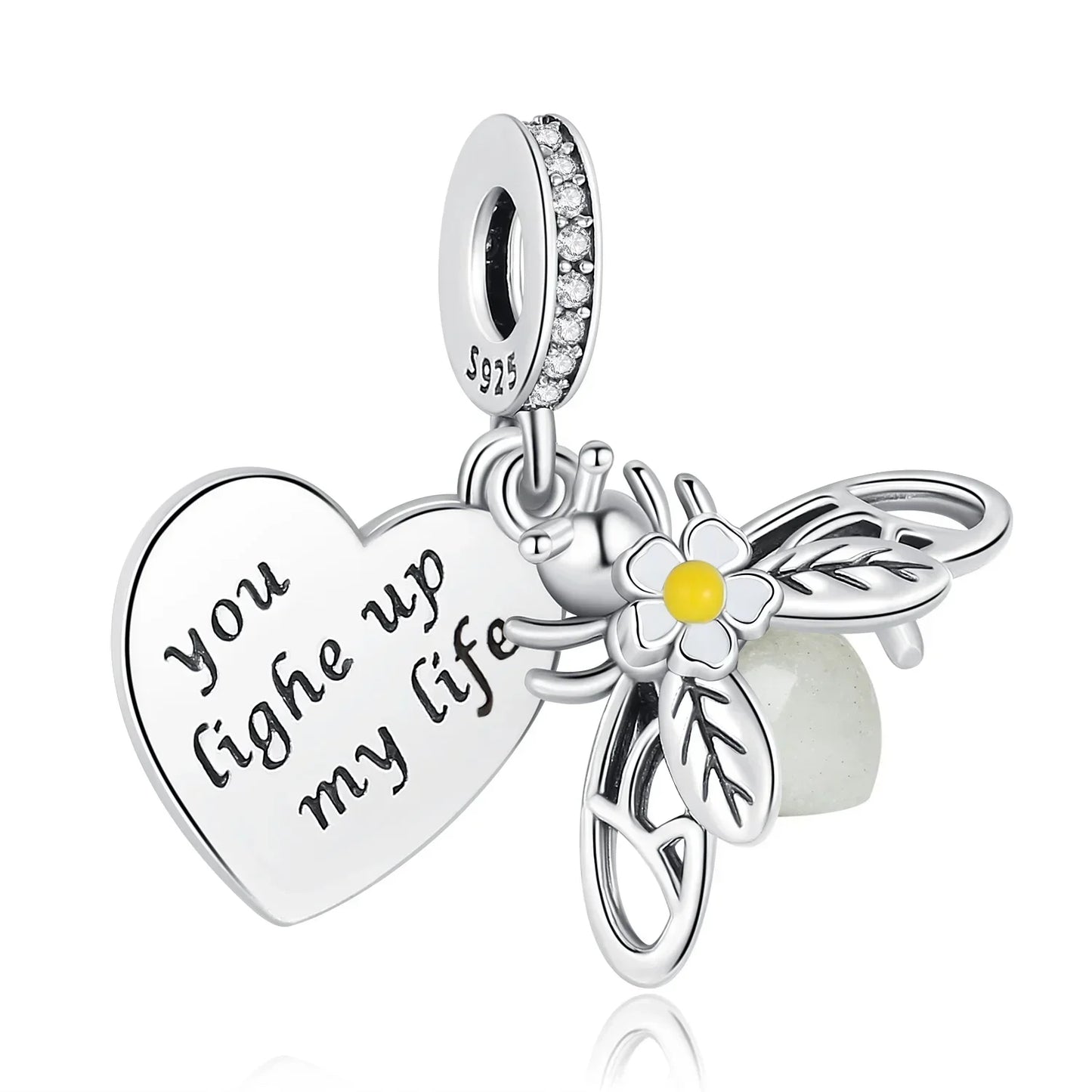 Authentic Luminous Firefly Bee Light Bulb Charm Ring Earrings 925 Sterling Silver DIY Jewelry Gift