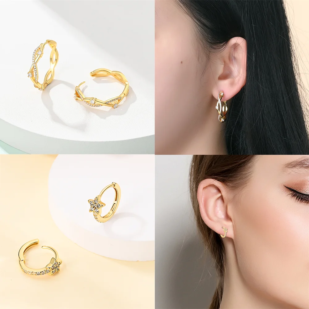 Elegant 925 Silver Twist Zircon Hoop Earrings for Women - Ideal Engagement or Birthday Gift