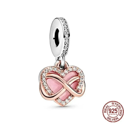 925 Silver Rose Gold Family Tree Heart Beads Charm for Women DIY Necklace Bracelet Jewelry Gift