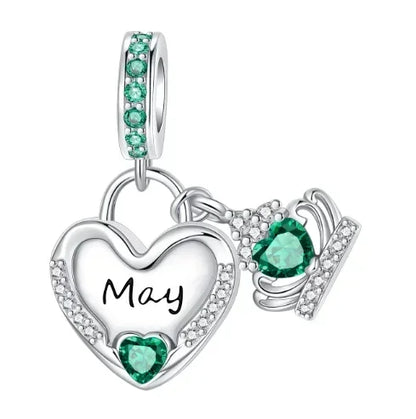 Sparkling Birthstone Heart Charm 925 Sterling Silver Pendant Bead for Mom DIY Jewelry Gift