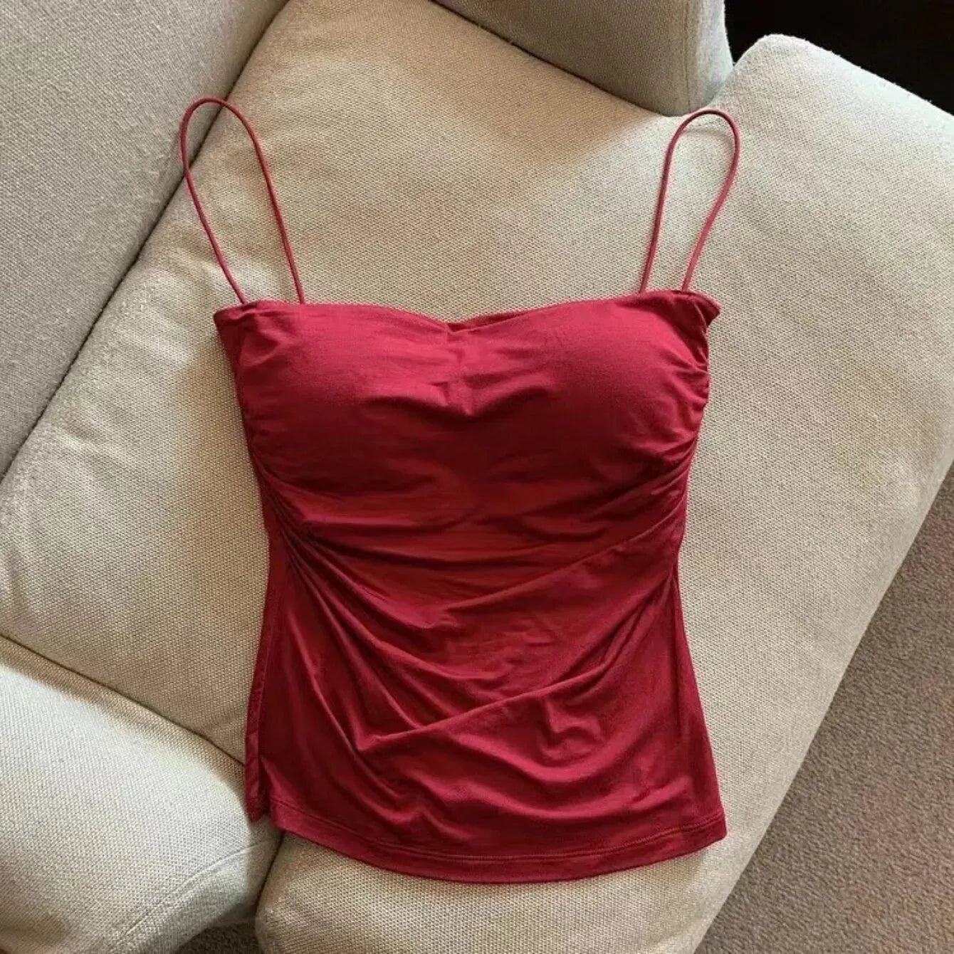 Women's Sleeveless Top Tank Underwear Fitted Camisole Wine Red Average Size