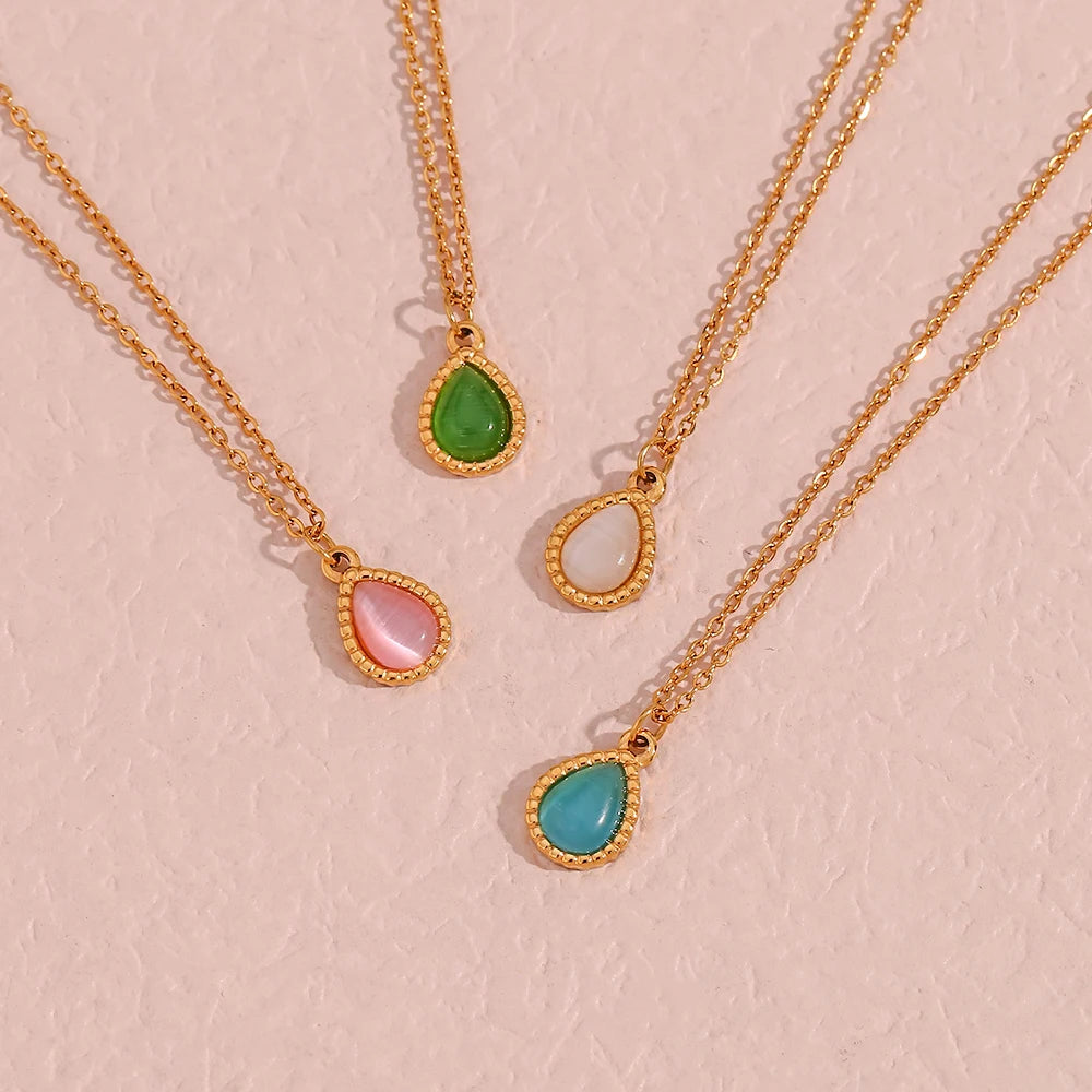 Elegant Waterdrop Opal Necklace for Women - Stainless Steel Semi-Precious Stone Jewelry Gift