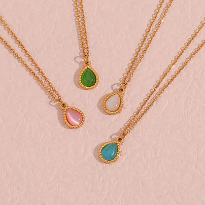 Elegant Waterdrop Opal Necklace for Women - Stainless Steel Semi-Precious Stone Jewelry Gift