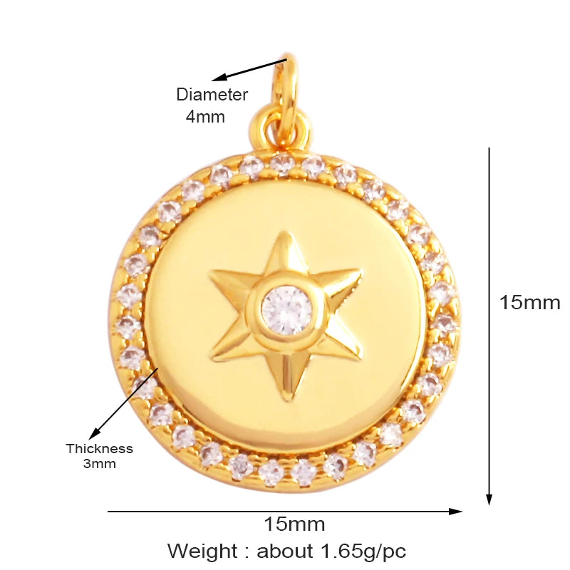 Gold-Plated Celestial Moon Star Charm Pendant with Cubic Zirconia for Jewelry Making