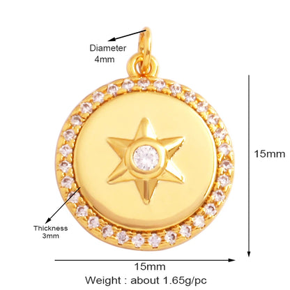 Gold-Plated Celestial Moon Star Charm Pendant with Cubic Zirconia for Jewelry Making