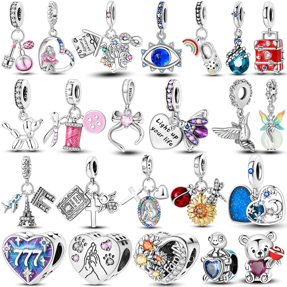 Pink Butterfly Luminous Firefly Dangle Charms 925 Sterling Silver Beads for DIY Jewelry