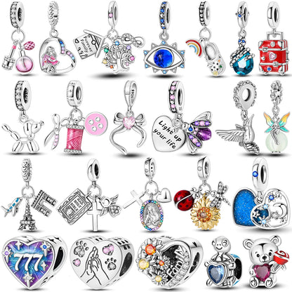 Pink Butterfly Luminous Firefly Dangle Charms 925 Sterling Silver Beads for DIY Jewelry