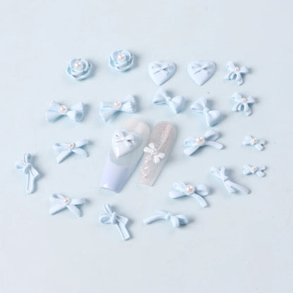 Kawaii 3D Bow Knot Nail Decoration Set - 20Pcs Blue Pink Resin Charms