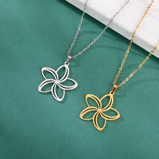 Skyrim Five Petal Flower Pendant Stainless Steel Necklace for Lovers - Elegant Minimalist Wedding Jewelry Gift