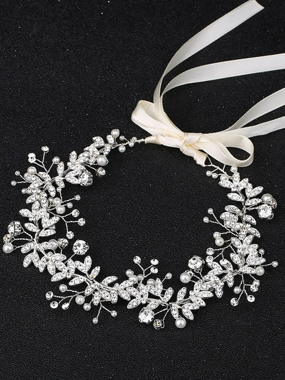 Elegant Pearl Crystal Flower Bridal Headband for Weddings