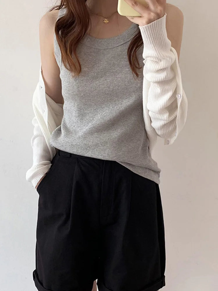 Dozw Women White Summer Knit Tank Top Camisole Essential