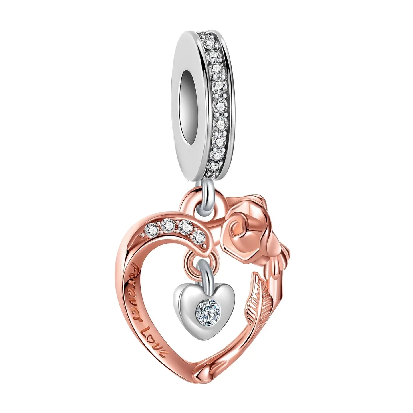 Sparkling Birthstone Heart Charm 925 Sterling Silver Pendant Bead for Mom DIY Jewelry Gift