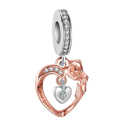 Sparkling Birthstone Heart Charm 925 Sterling Silver Pendant Bead for Mom DIY Jewelry Gift