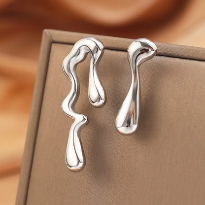 Personality Design Irregular Liquid Earrings Women's Fashion Asymmetrical Geometric Stud Earrings Trendy Hip Hop Jewelry Best Gift for Friends and Loved Ones