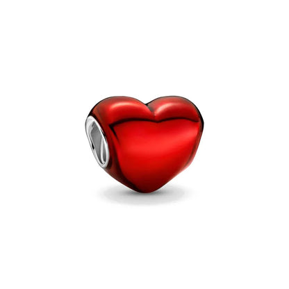 925 Silver Heart-Shaped Beads with Black Red Purple Blue Zircon for European Bracelets and DIY Jewelry