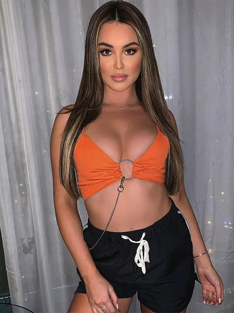 Slim Fit V Neck Summer Bustier Crop Top Halter Backless