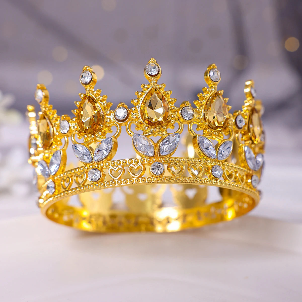 Baroque Vintage Gold Crystal Rhinestone Bridal Tiara and Crown for Women