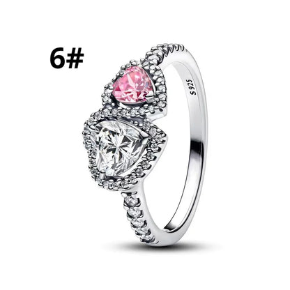 925 Sterling Silver Heart Jewelry Set With Colorful Zircon Sparkling Ring Earrings and Necklace for Women Gift