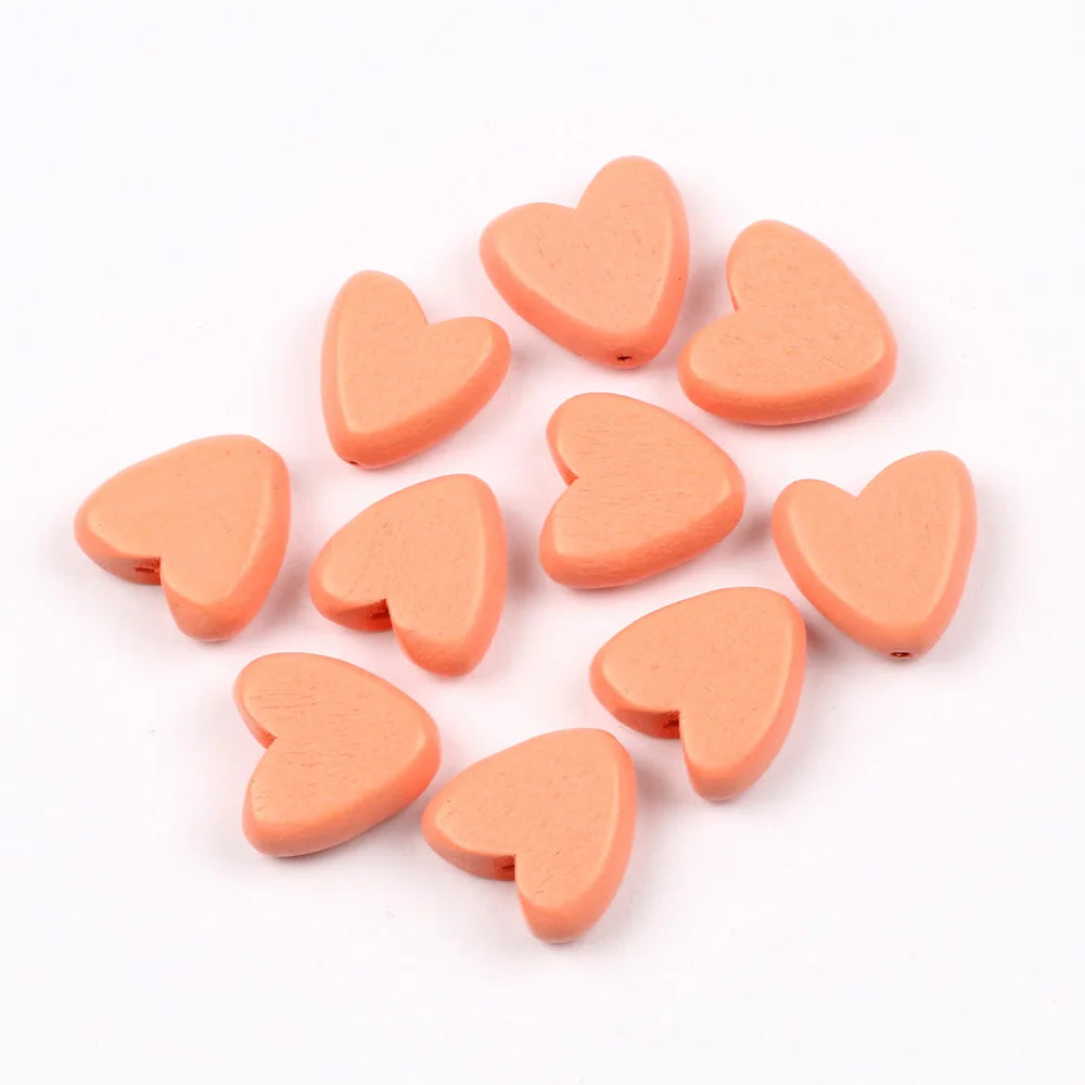 Multicolor Natural Wood Heart Shape Beads Set for DIY Jewelry and Bracelet Making